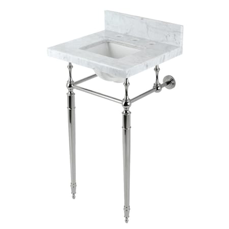Kingston Brass 19 Carrara Marble Console Sink with Brass Legs 8 Faucet Drillings, Marble WhitePolished Nickel KVPB1917M8SQ6
